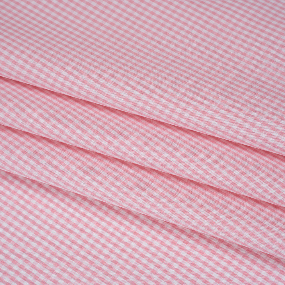 Cotton Gingham Shirting - Light Pink and White Tiny Checks - Deadstock - Folded
