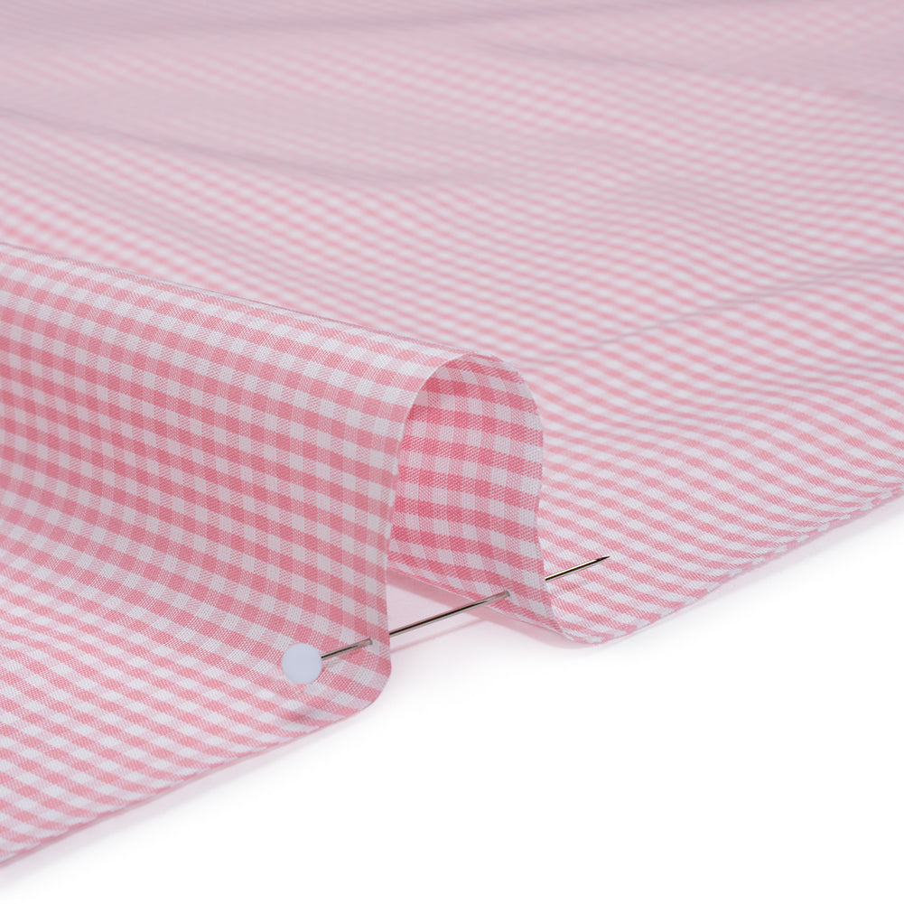 Cotton Gingham Shirting - Light Pink and White Tiny Checks - Deadstock - Detail