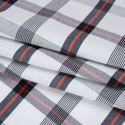 Cotton Oxford Shirting - Midnight Blue, Red and White Plaid - Deadstock