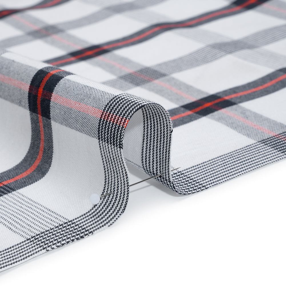Cotton Oxford Shirting - Midnight Blue, Red and White Plaid - Deadstock - Detail