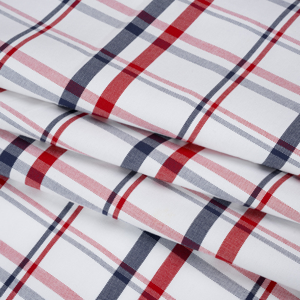Cotton Oxford Shirting - Red, Navy and White Plaid - Deadstock - Folded