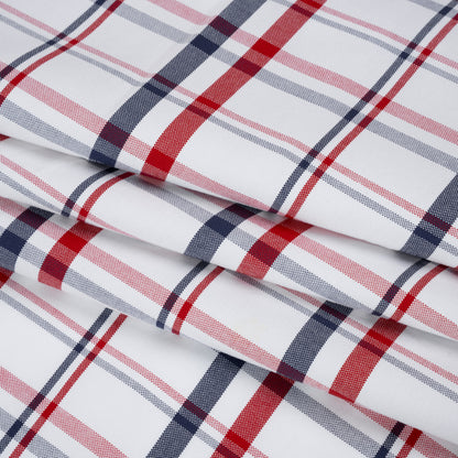 Cotton Oxford Shirting - Red, Navy and White Plaid - Deadstock
