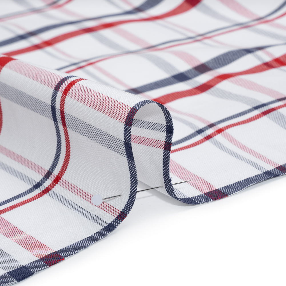 Cotton Oxford Shirting - Red, Navy and White Plaid - Deadstock - Detail