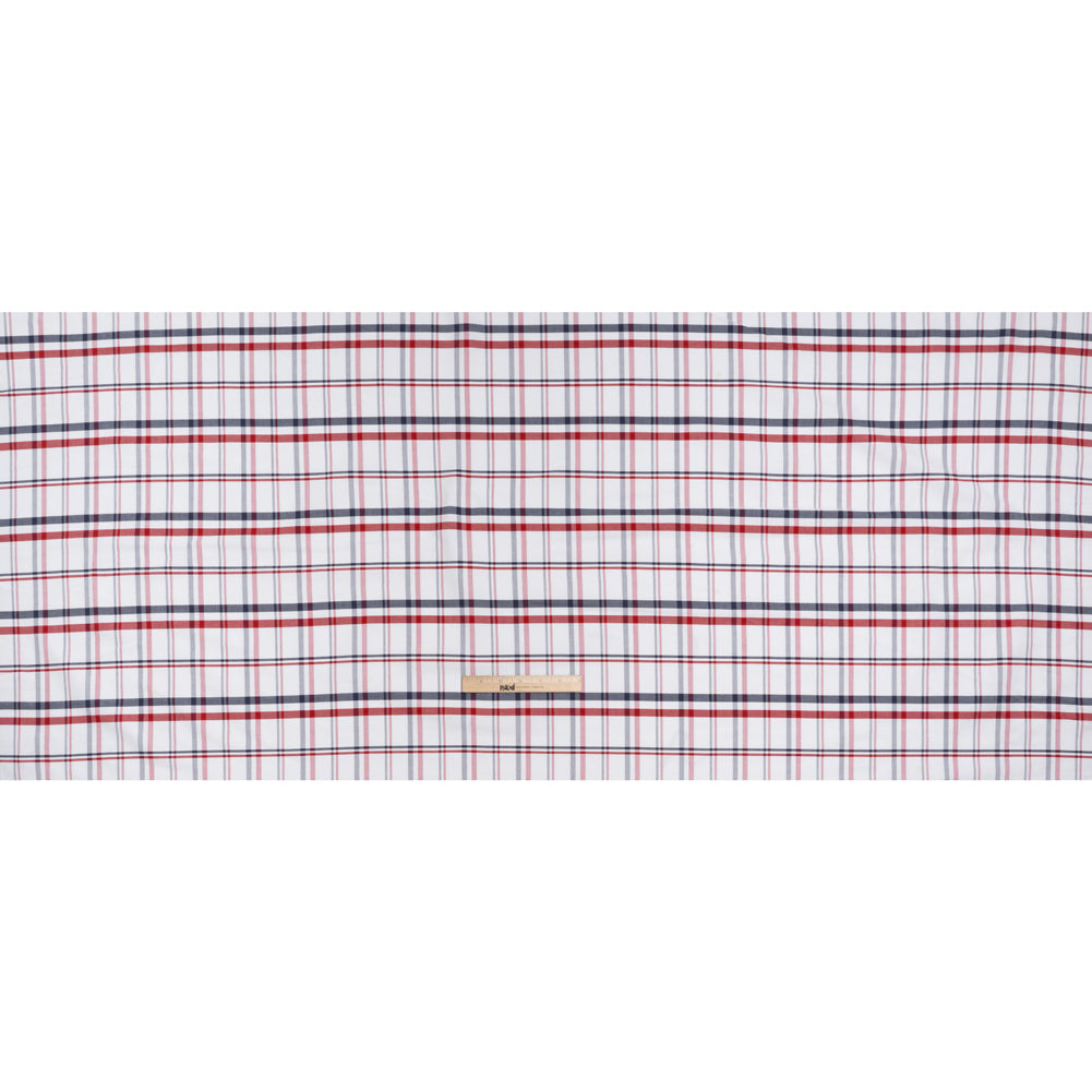 Cotton Oxford Shirting - Red, Navy and White Plaid - Deadstock - Full