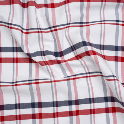 Cotton Oxford Shirting - Red, Navy and White Plaid - Deadstock