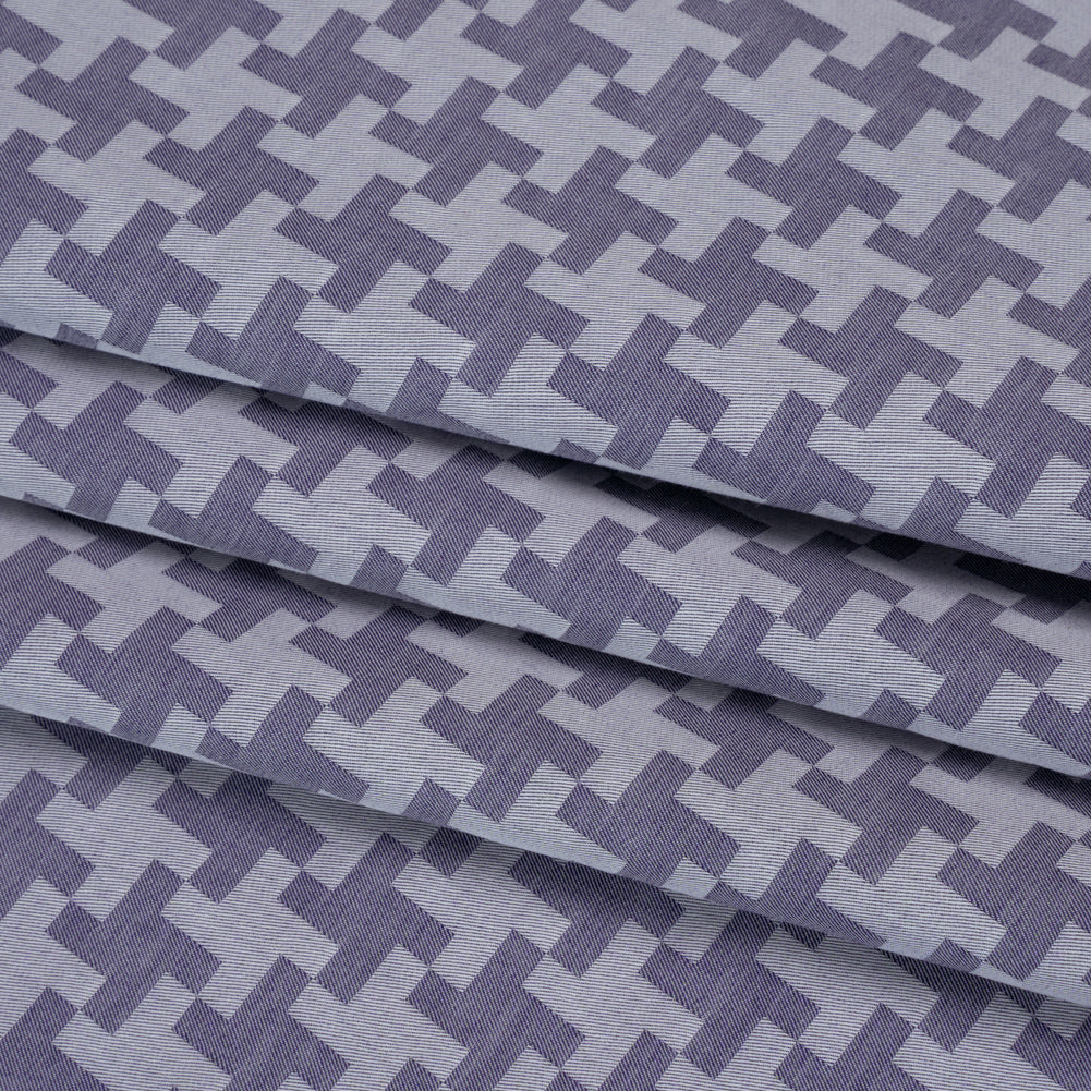 Cotton Twill Shirting - Dark Blue and White Geometric Pinwheels - Deadstock - Folded
