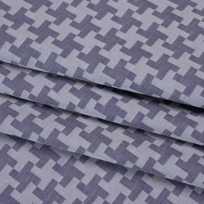 Cotton Twill Shirting - Dark Blue and White Geometric Pinwheels - Deadstock