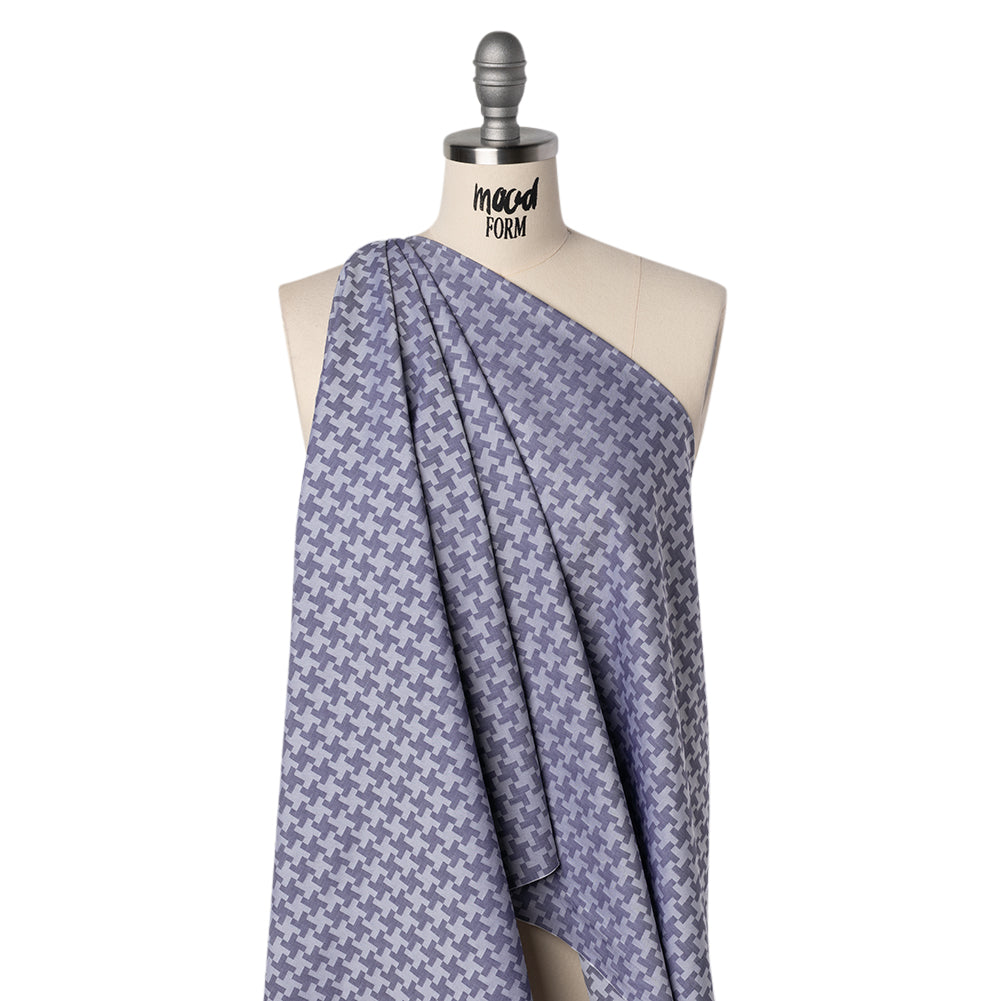 Cotton Twill Shirting - Dark Blue and White Geometric Pinwheels - Deadstock - Drape