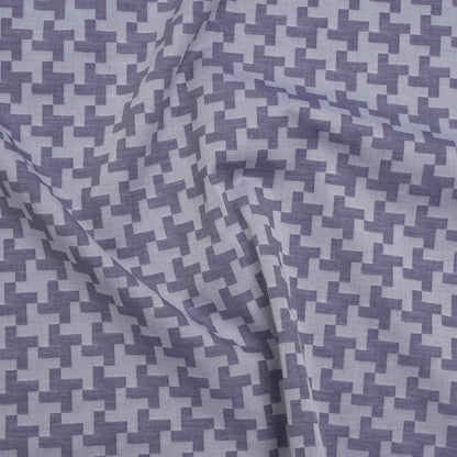 Cotton Twill Shirting - Dark Blue and White Geometric Pinwheels - Deadstock
