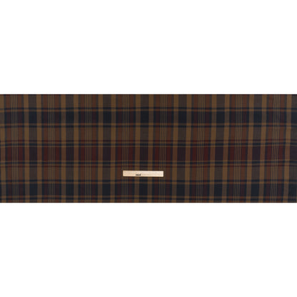 Homespun Cotton Shirting - Brown, Burgundy and Navy Plaid - Deadstock