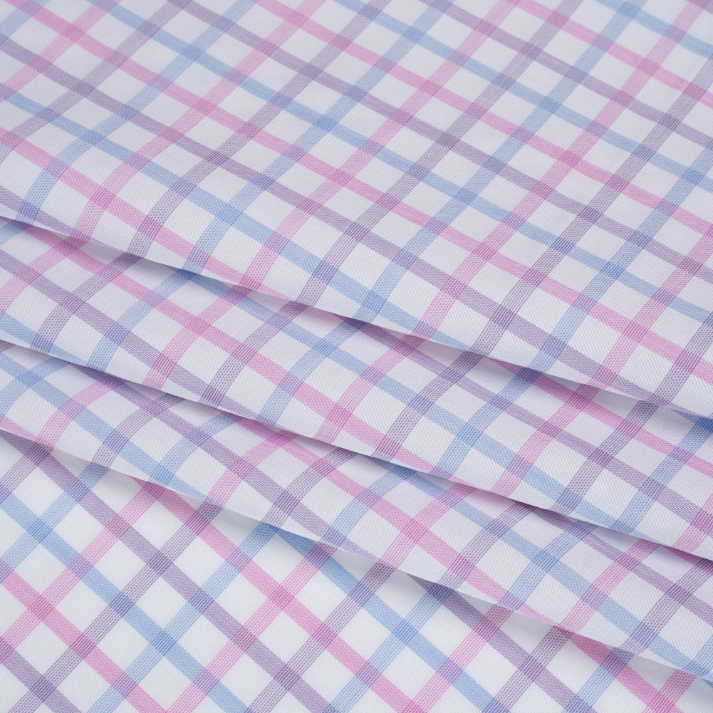 Cotton Twill Shirting - Baby Pink, Lavender and Light Blue Checks - Deadstock - Folded