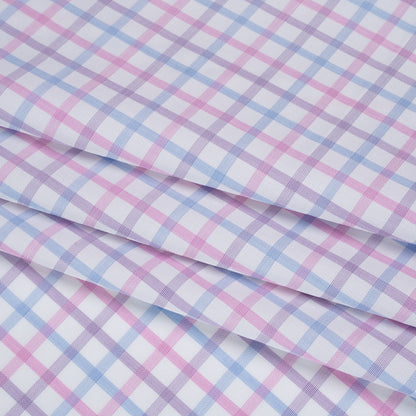 Cotton Twill Shirting - Baby Pink, Lavender and Light Blue Checks - Deadstock