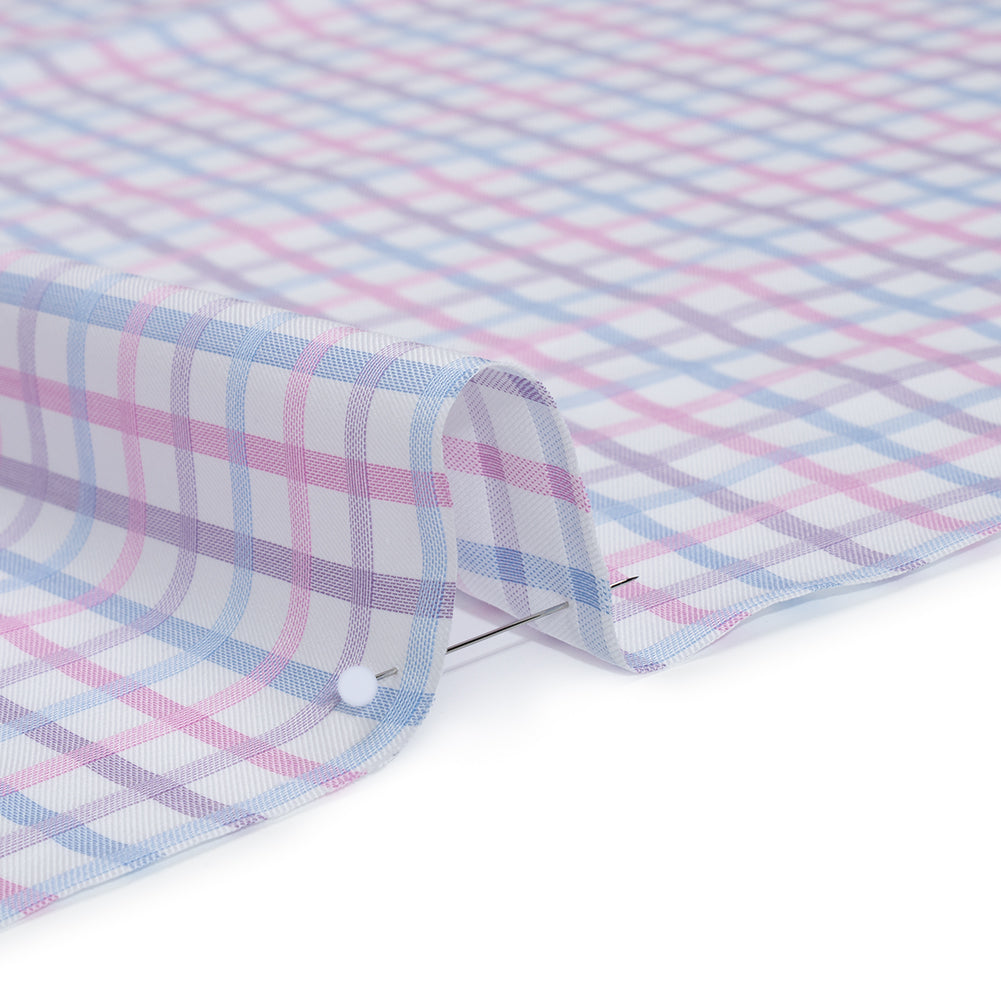 Cotton Twill Shirting - Baby Pink, Lavender and Light Blue Checks - Deadstock - Detail