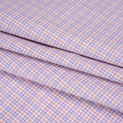 Cotton Twill Shirting - Light Purple, Peachy Orange and White Checks - Designer Deadstock
