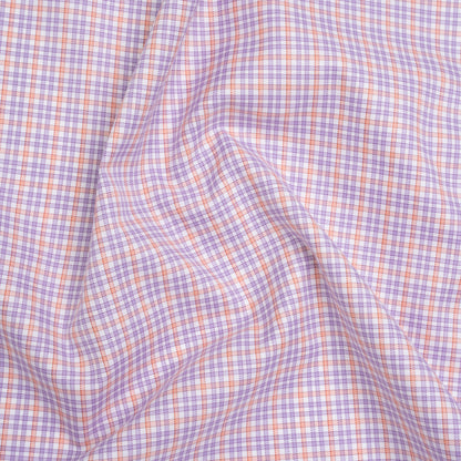 Cotton Twill Shirting - Light Purple, Peachy Orange and White Checks - Designer Deadstock