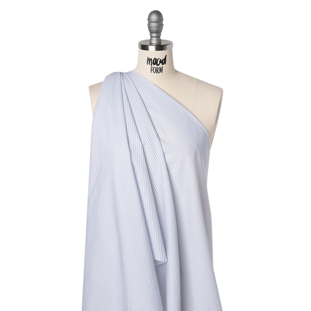 Cotton Shirting - Blue and White Shaded Stripes - Designer Deadstock - Drape