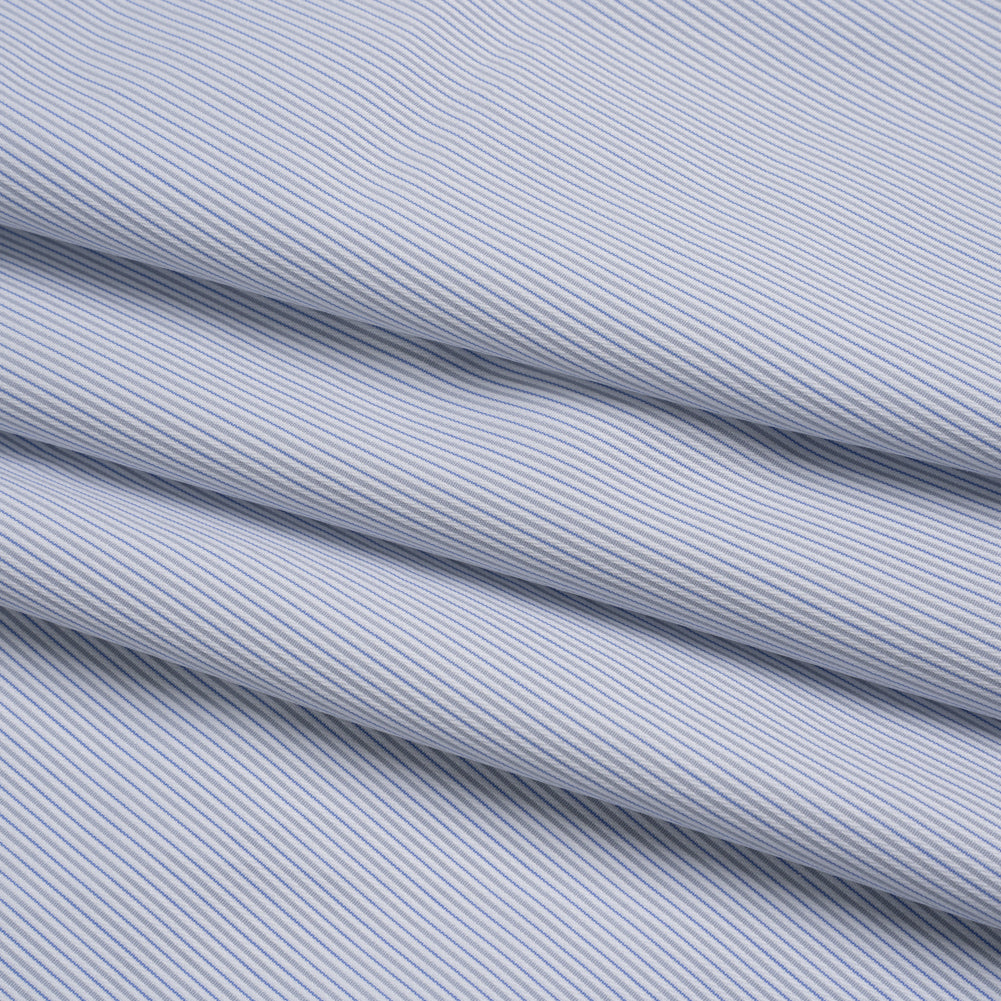 Cotton Dobby Shirting - White, Gray and Blue Rope Stripes - Deadstock Folded
