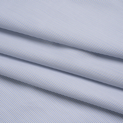 Cotton Dobby Shirting - White, Gray and Blue Rope Stripes - Deadstock Folded