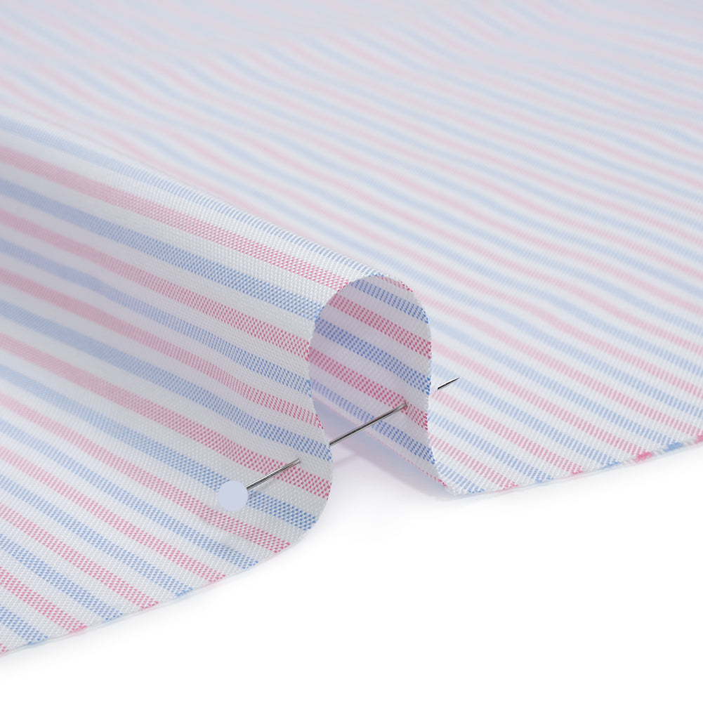 Cotton Oxford Shirting - Pale Blue, Baby Pink and White Candy Stripes - Deadstock - Detail