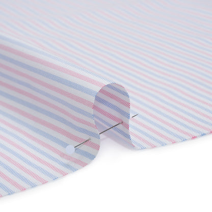 Cotton Oxford Shirting - Pale Blue, Baby Pink and White Candy Stripes - Deadstock