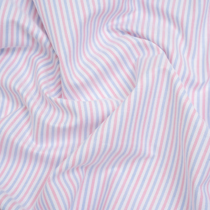 Cotton Oxford Shirting - Pale Blue, Baby Pink and White Candy Stripes - Deadstock