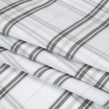 Cotton Oxford Shirting - Greige, Charcoal and White Plaid - Deadstock Folded