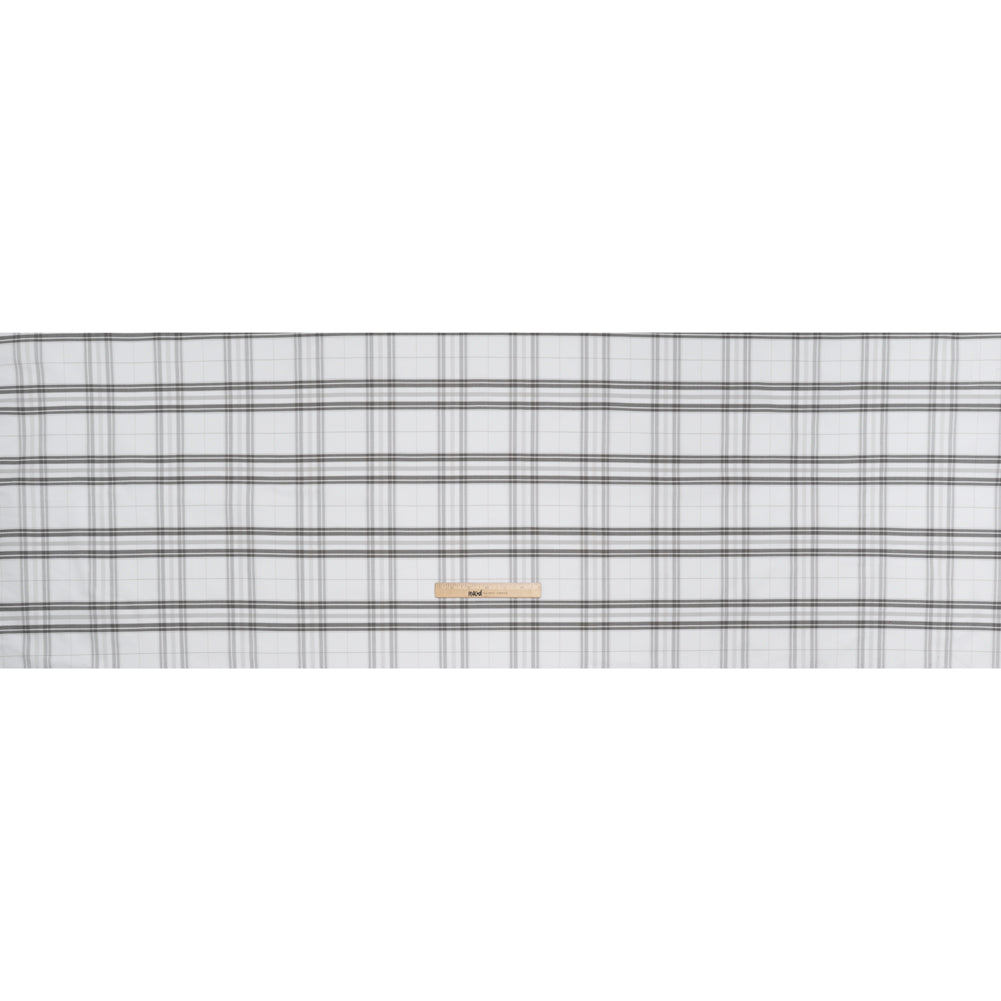 Cotton Oxford Shirting - Greige, Charcoal and White Plaid - Deadstock Full