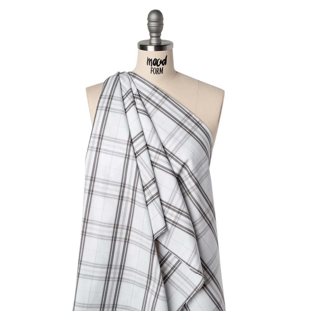 Cotton Oxford Shirting - Greige, Charcoal and White Plaid - Deadstock Drape