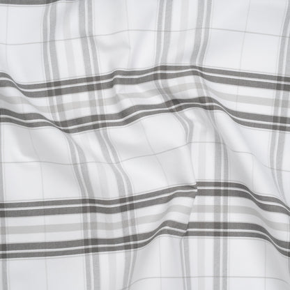 Cotton Oxford Shirting - Greige, Charcoal and White Plaid - Deadstock