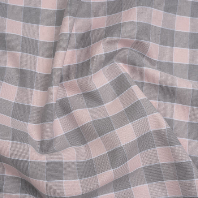 Cotton Oxford Shirting - Pale Pink and Gray Checks - Deadstock
