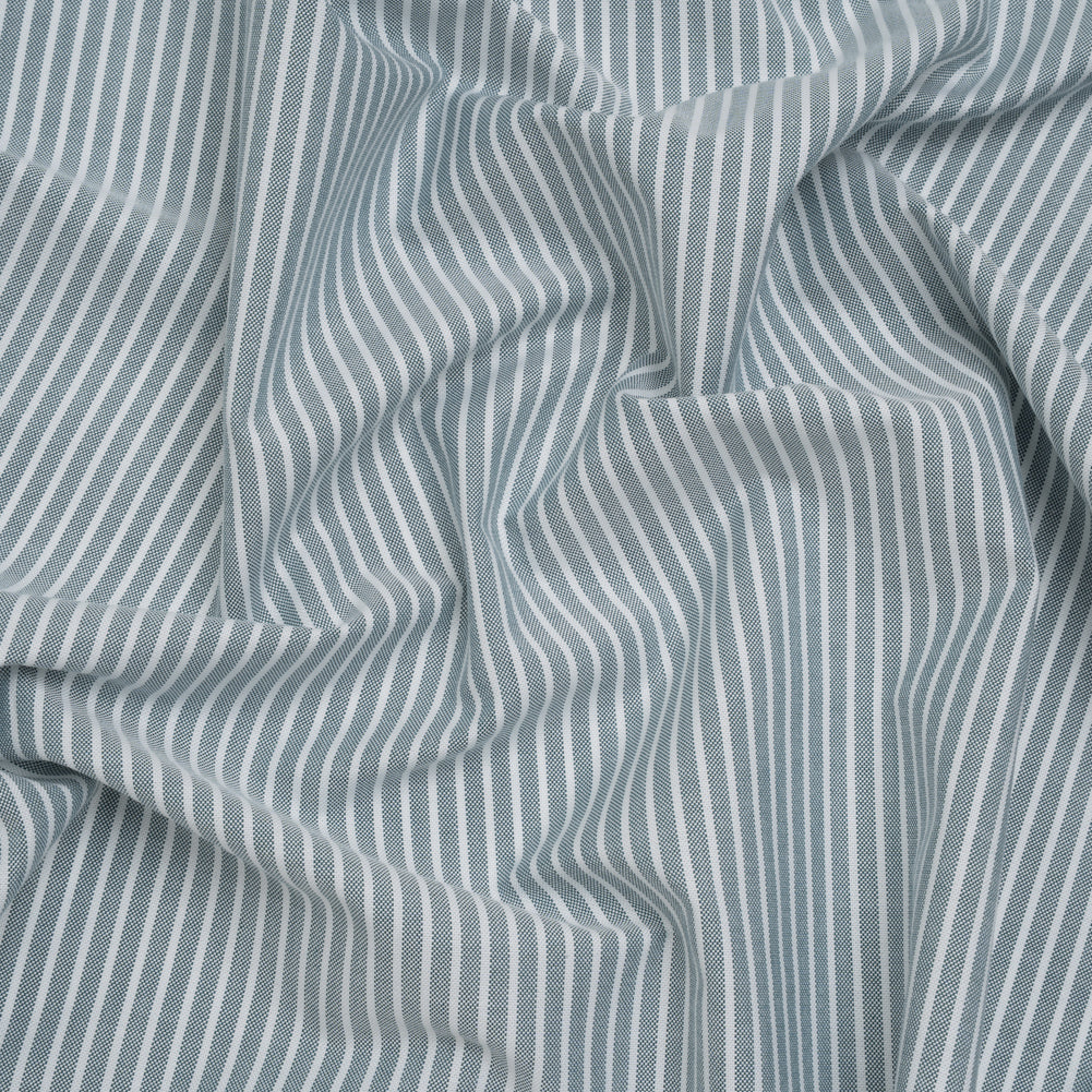 Cotton Oxford Shirting - Dark Teal Green and White Stripes - Deadstock