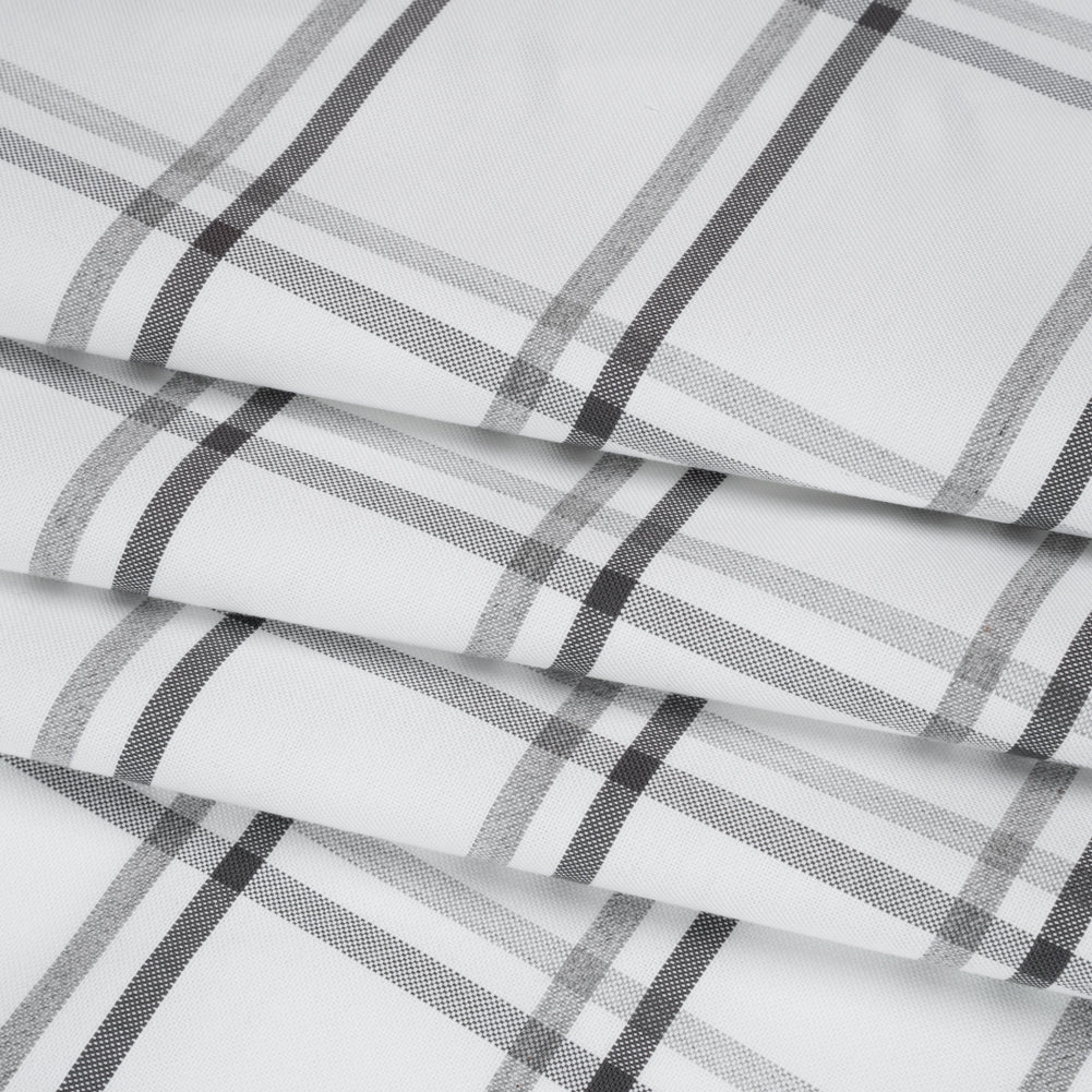 Cotton Oxford Shirting - Charcoal, Light Gray and White Plaid - Deadstock Folded