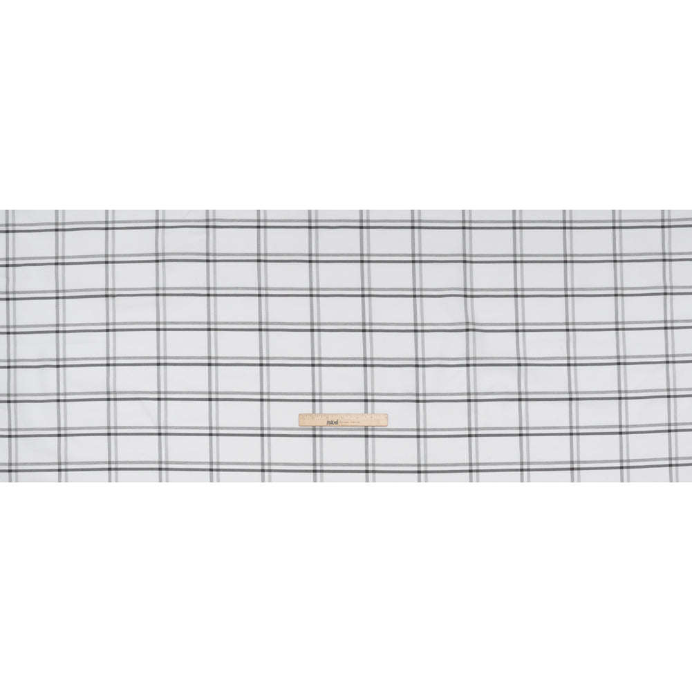 Cotton Oxford Shirting - Charcoal, Light Gray and White Plaid - Deadstock Full
