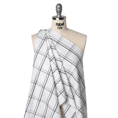 Cotton Oxford Shirting - Charcoal, Light Gray and White Plaid - Deadstock Drape