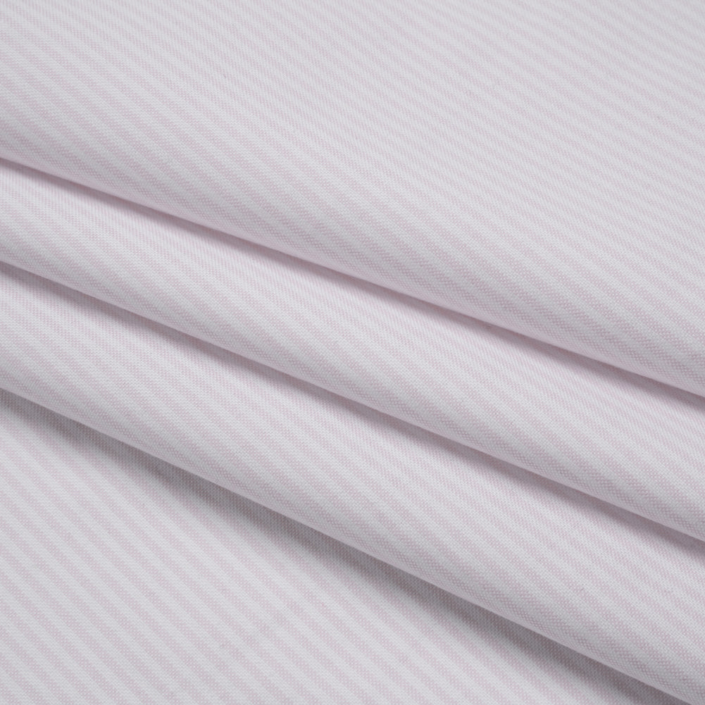 Cotton Oxford Shirting - Pale Pink and White Candy Stripes - Deadstock - Folded