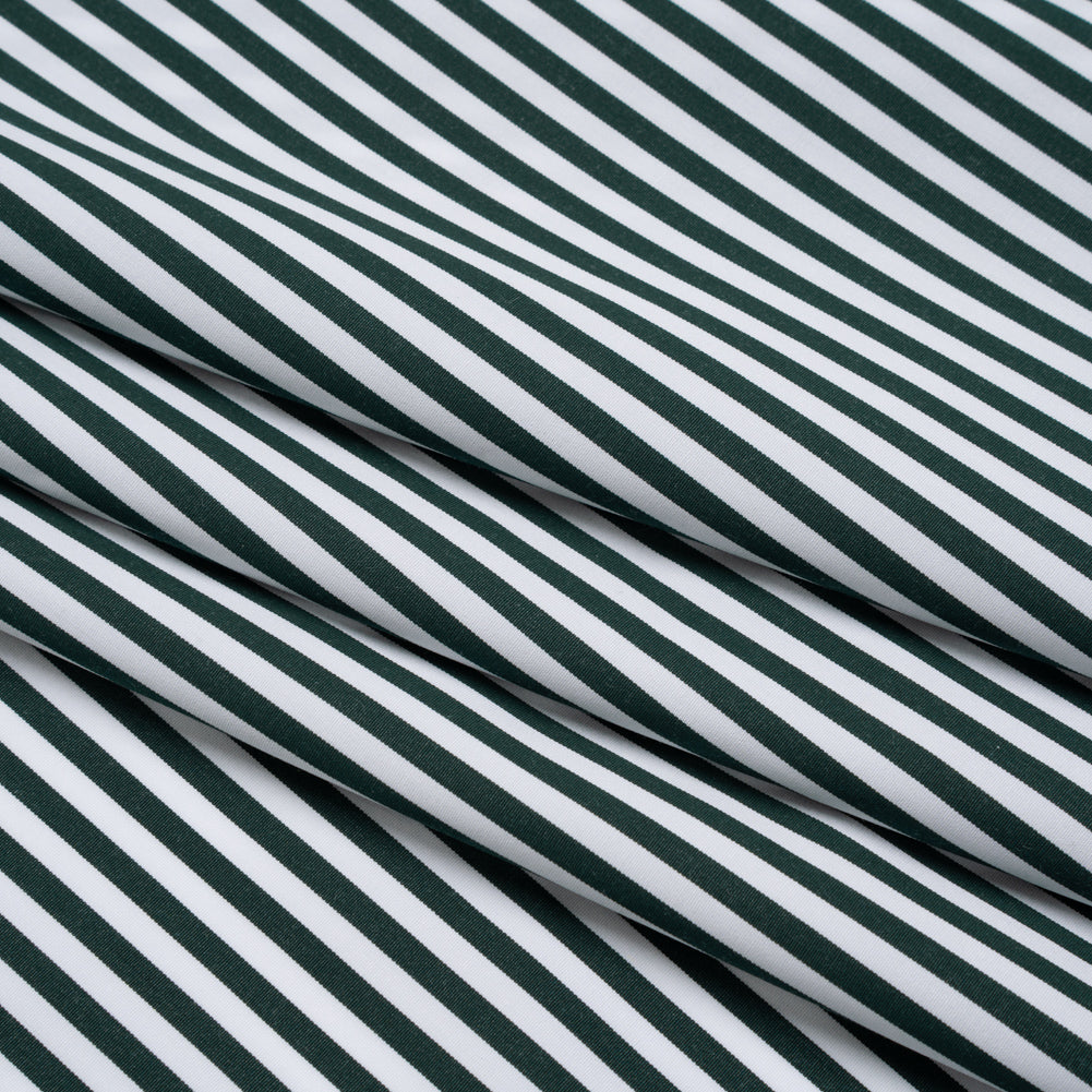 Cotton Shirting - Dark Pine Green and White Candy Stripes - Deadstock - Folded