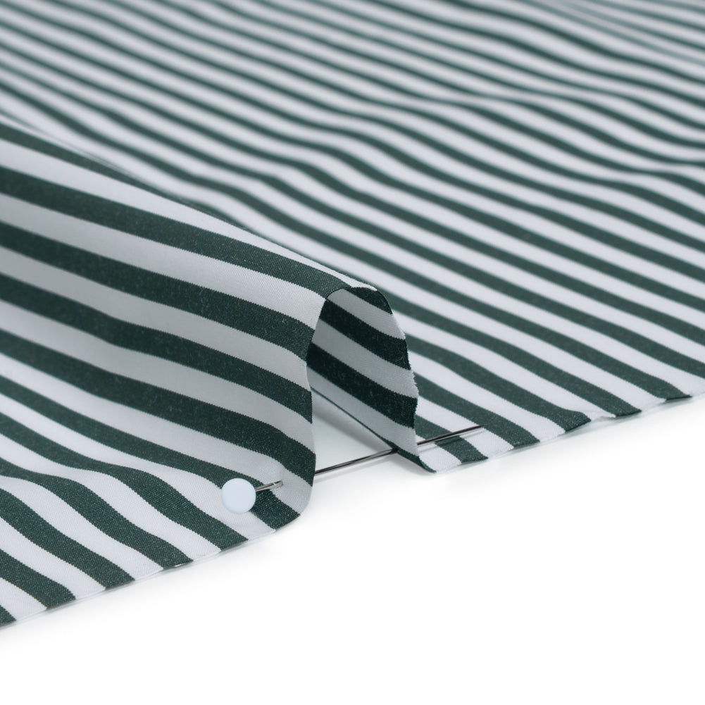 Cotton Shirting - Dark Pine Green and White Candy Stripes - Deadstock - Detail