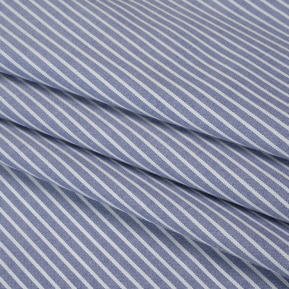 Cotton Oxford Shirting - Dark Blue and White Stripes - Designer Deadstock
