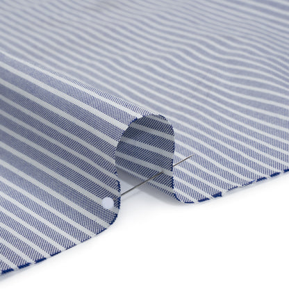 Cotton Oxford Shirting - Dark Blue and White Stripes - Designer Deadstock