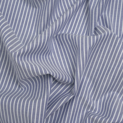 Cotton Oxford Shirting - Dark Blue and White Stripes - Designer Deadstock
