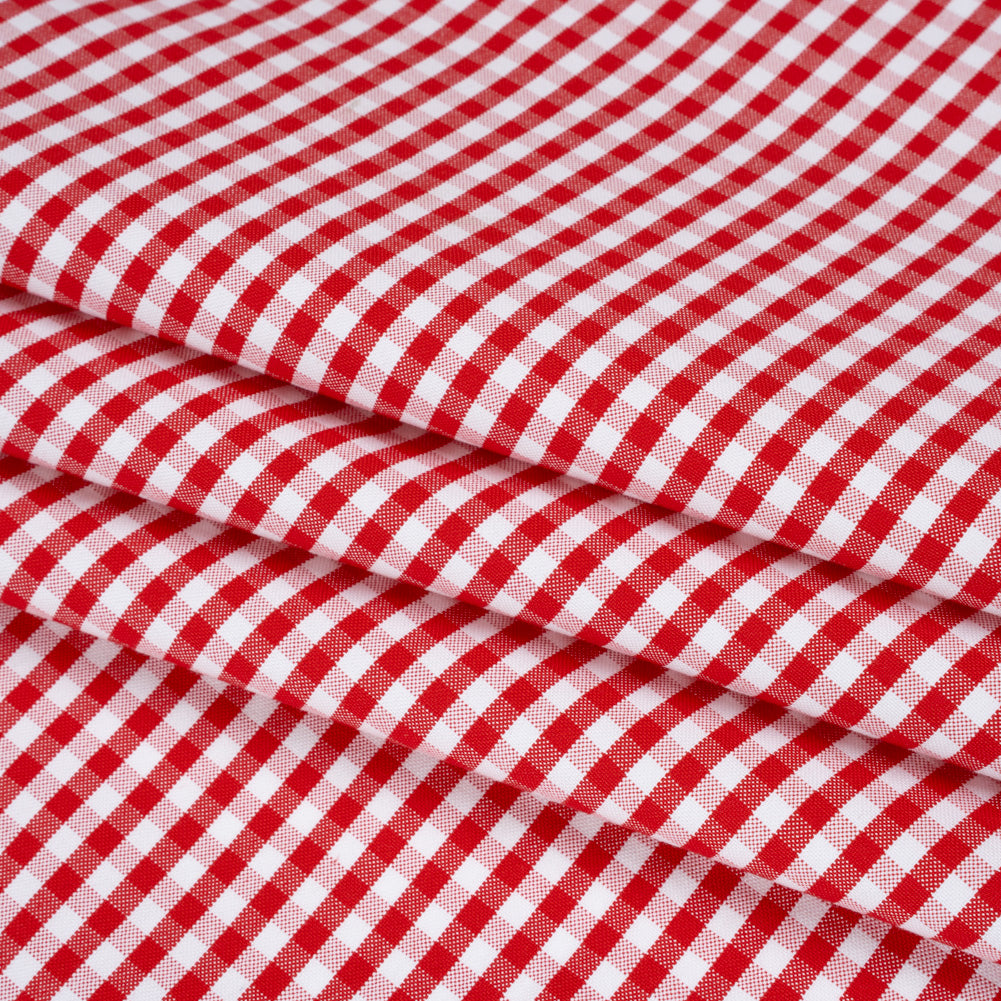 Cotton Oxford Shirting - Red and White Gingham Checks - Deadstock - Folded