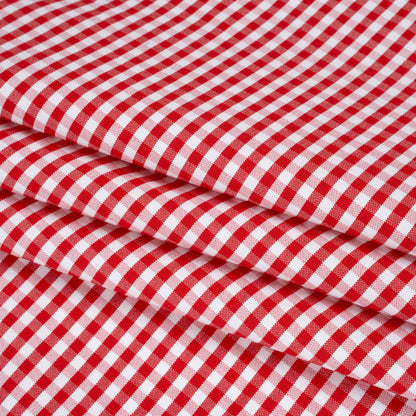 Cotton Oxford Shirting - Red and White Gingham Checks - Deadstock