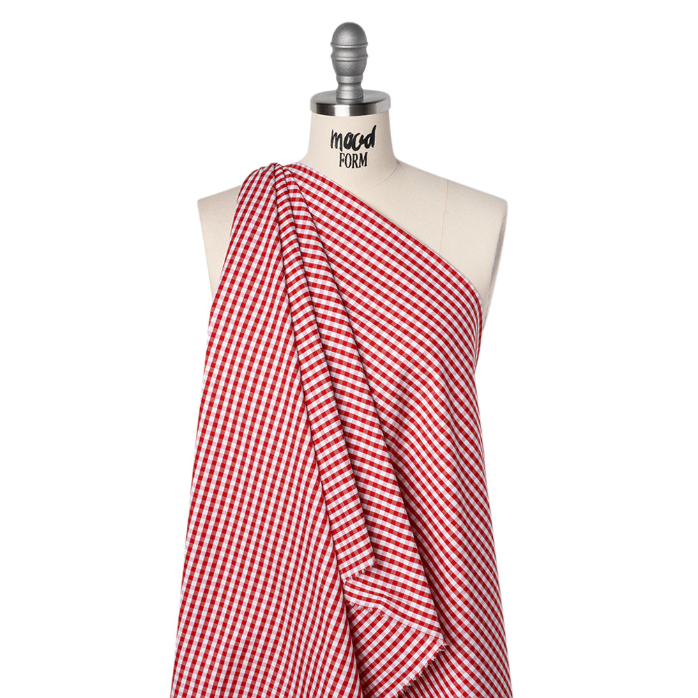 Cotton Oxford Shirting - Red and White Gingham Checks - Deadstock - Drape