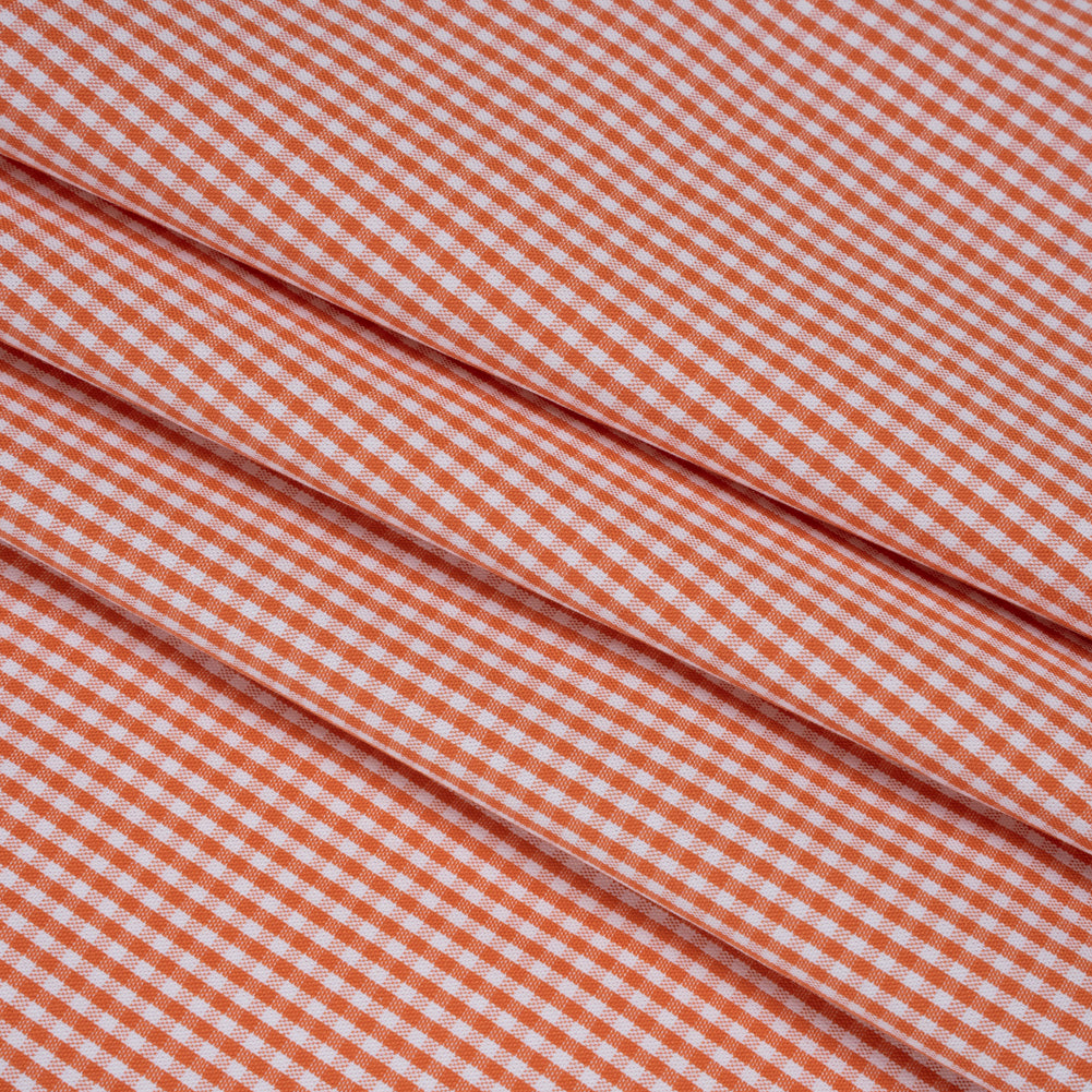 Cotton Oxford Shirting - Orange and White Little Gingham Checks - Deadstock - Folded