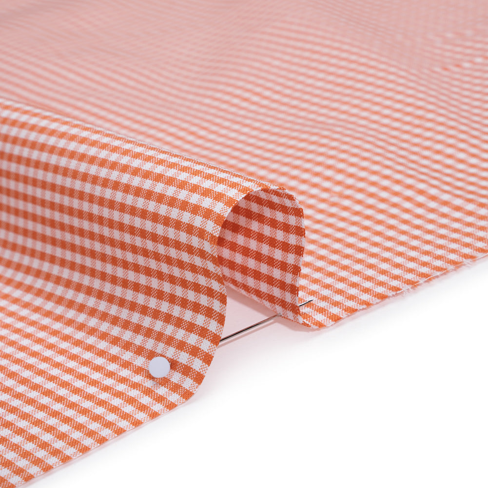 Cotton Oxford Shirting - Orange and White Little Gingham Checks - Deadstock - Detail