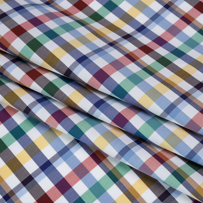 Cotton Twill Shirting - Blue, Red and Green Plaid - Deadstock Folded