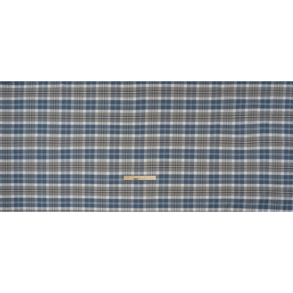 Cotton Oxford Shirting - Country Blue, Steel Gray and Midnight Plaid - Deadstock - Full