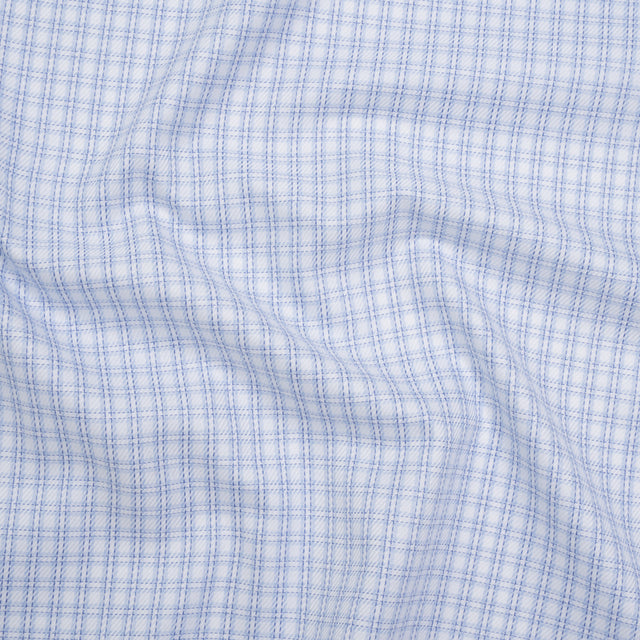 Cotton Twill Shirting - Sky, Medium Blue and White Checked Plaid - Deadstock