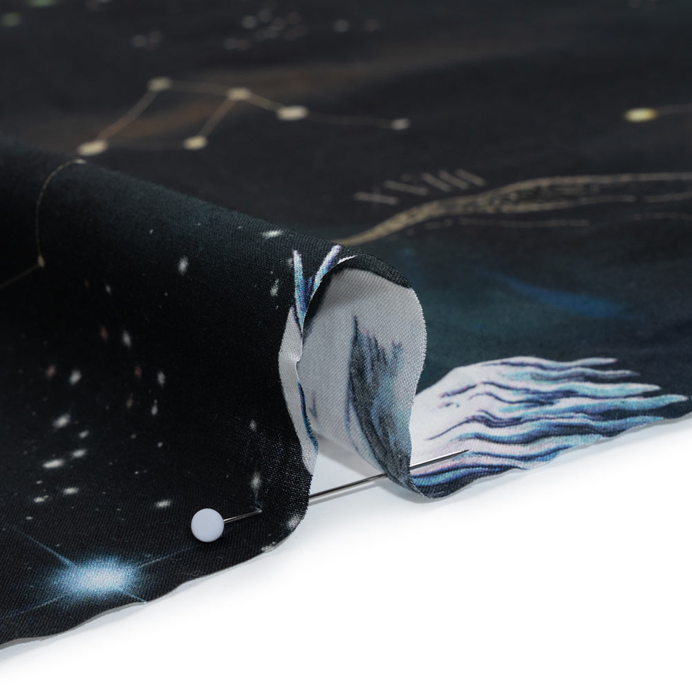 Cotton Voile - Black Celestial Birds - Apollo's Disguise Print - Mood Exclusive Gaia Collection Detail