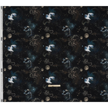 Cotton Voile - Black Celestial Birds - Apollo's Disguise Print - Mood Exclusive Gaia Collection Full